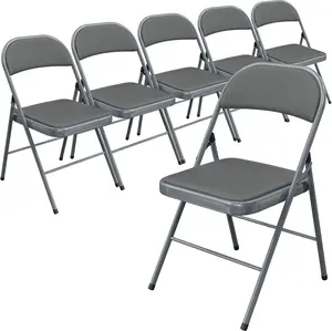 Bonnlo Folding Chair with Comfortable Padded Cushion and Back, Portable Folding Chairs for Outside, Office Events, Weddings, Pu Leather, 6 Gray