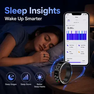 SR08 Smart Ring - HR, Blood Oxygen & Sleep Fitness Tracker with Screen, Lightweight Rechargeable Bluetooth for Health, TikTok Control (Ideal for Fitness Enthusiasts)