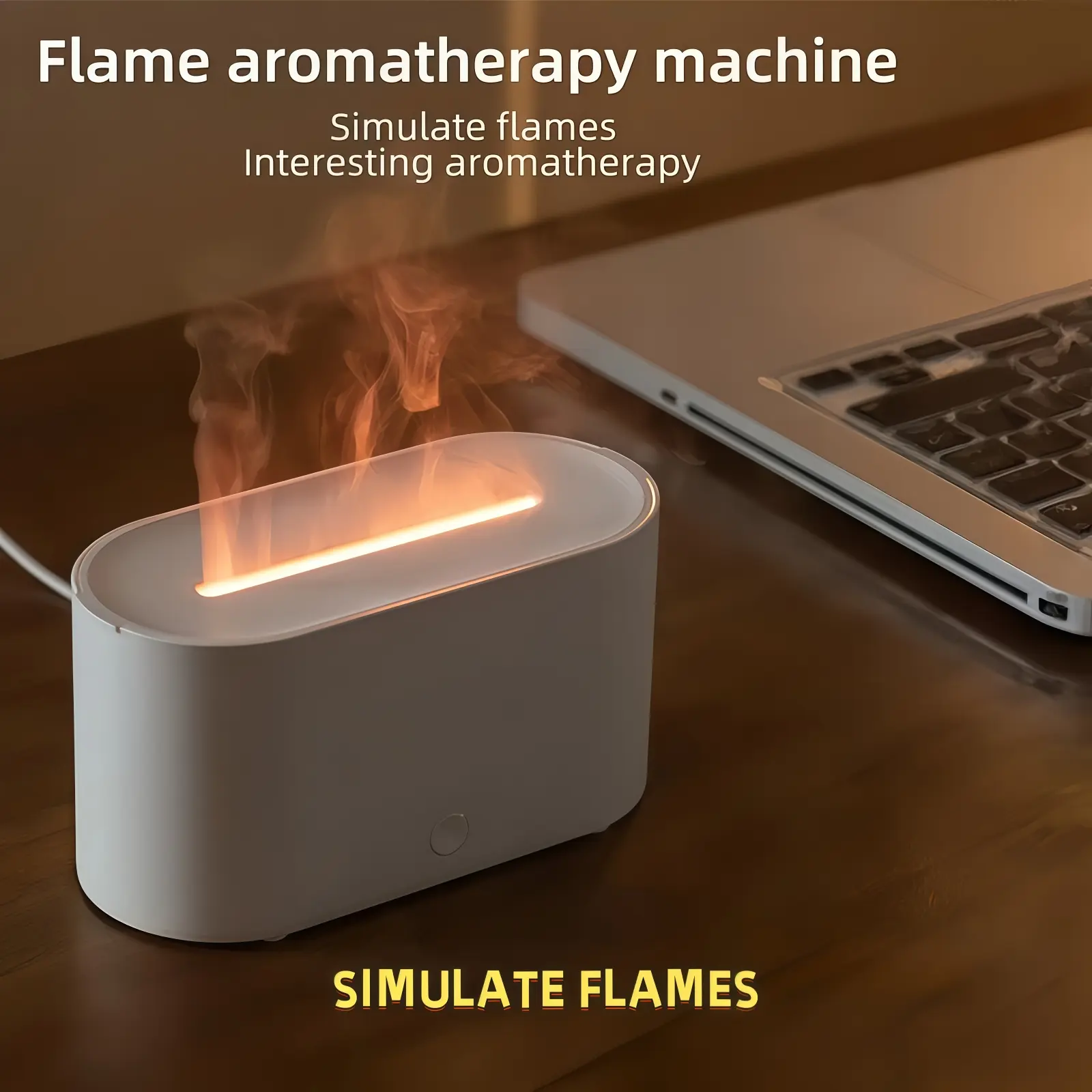 Mini Aromatherapy Humidifier - Intelligent Ultrasonic USB-Powered, USB Port, Flame Effect, 7-LED Colors, Nightlight, Timer, Light Up Your Space, Mini Size Gifts, At-Home Routine, Bedside/Office Use, Home Decor Accessory