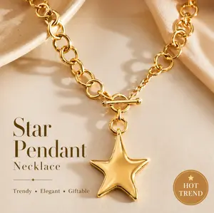 Bohemian Style Geometric Star Circle Pendant Necklace, Boho Style Jewelry, Elegant Light Luxury Jewelry Gift for Women, Perfect for Daily Wear & Parties