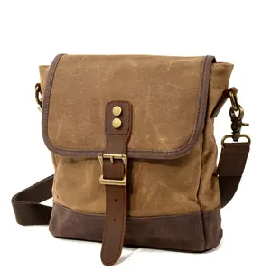 Vintage Canvas Crossbody Bag for Men, Casual Shoulder Bag, Small Crossbody Bag, Versatile Commuting Trendy Phone Bag, New Men's Trendy Crossbody Bag, Single Shoulder Bag, Oil Wax Canvas with Leather Accents, Casual Bag for Outdoor Travel