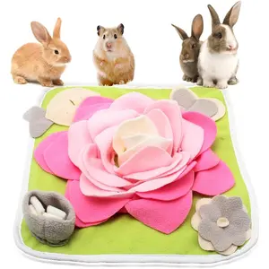 Rabbit Foraging Mat Snuffle Mat for Small Animals Bunny Puzzle Toys Pets Interactive Feeding Mat for Guinea Pigs Hedgehog Chinchilla Puppies (Pink)
