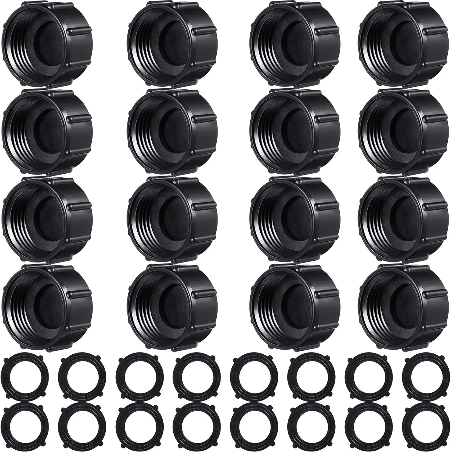 16 Pcs Garden Hose Caps Sprinkler Cap Plastic Garden Spigot Cover Female End Fitting Cover with 16 Pieces Gaskets for 3/4 Inch GHT Yard Hose (Black)