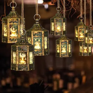 2/4/8 pieces Ramadan mirror surface lanterns; Eid al-Fitr small lights; Mini Eid al-Fitr blessing candleterns; Ramadan children's gifts; Family wall decoration; Eid al-Fitr table centerpiece decoration; Lighted Lantern; Set