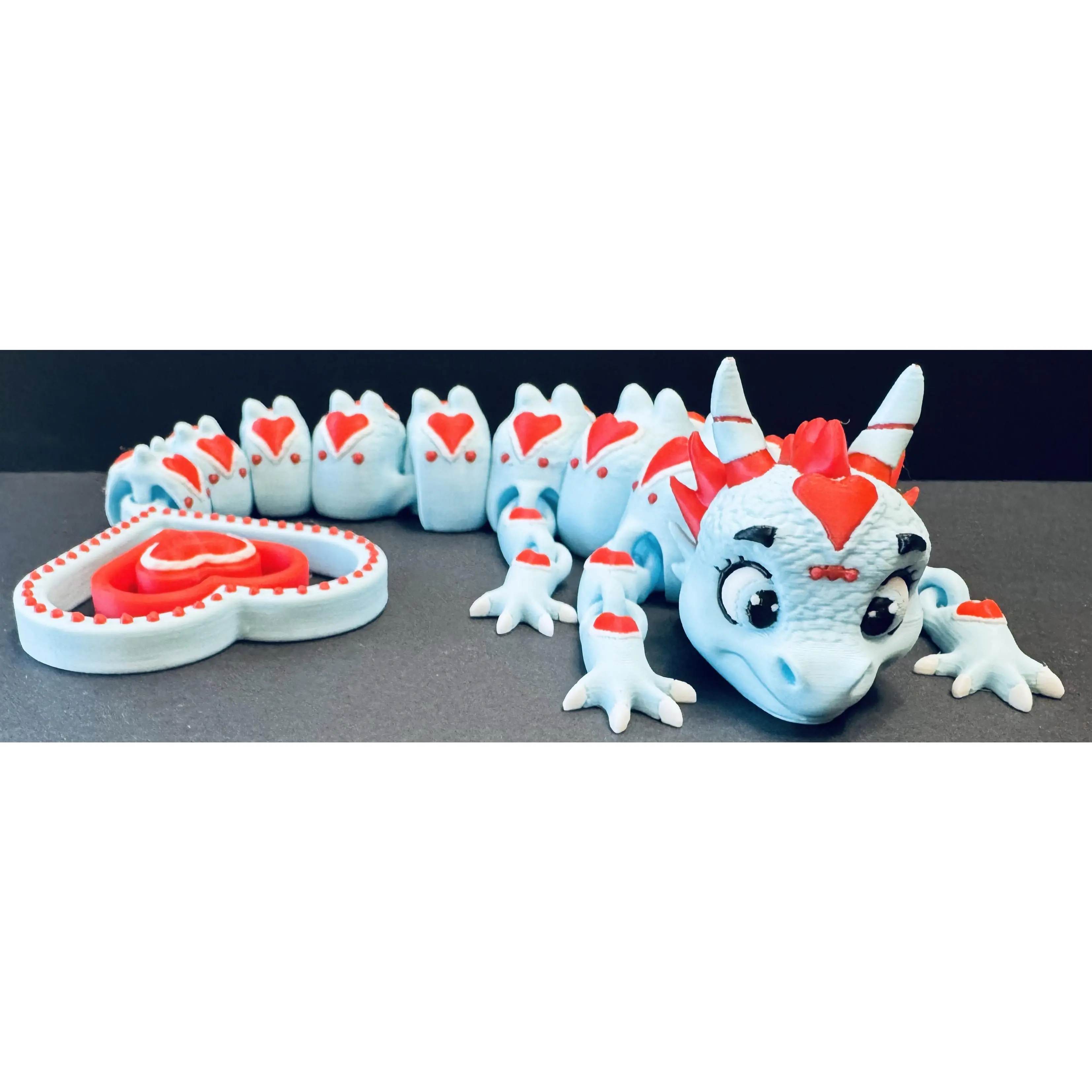 Heart-shaped Be My Valentine Dragon Toy with Red Hearts and Pink or Blue Body