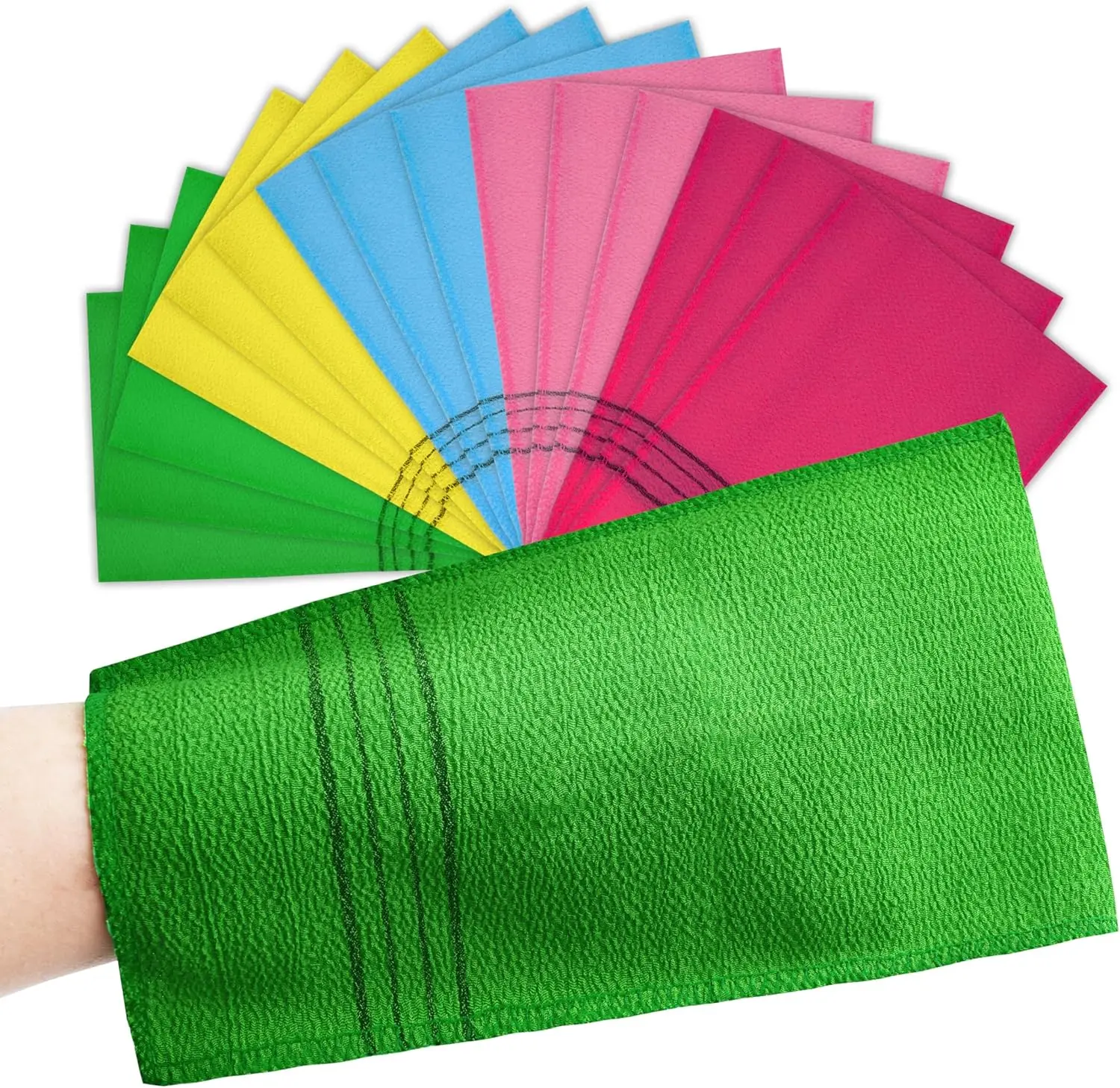 15 Pcs Korean Exfoliating Mitt, 9*5.5 in Gentle Exfoliating Korean Scrub Mitt, Large Korean Washcloth Exfoliating, Colorful Korean Body Scrubber for Cleaning Skin, Reducing Dirt and Grease