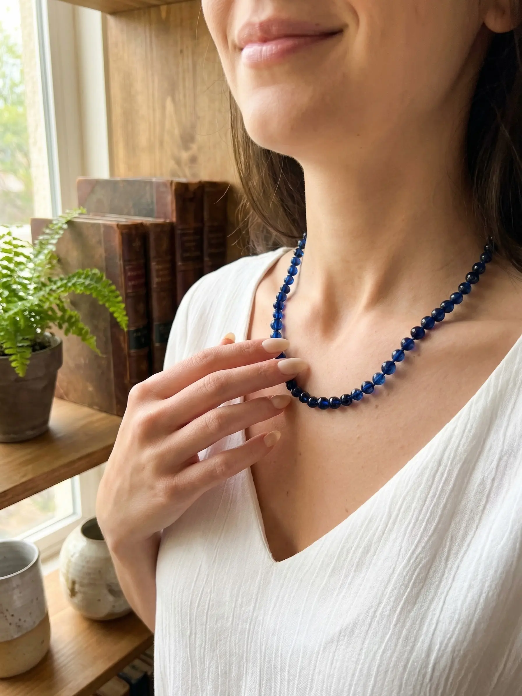 Genuine Blue Amber Necklace for Female Adults, 18-in Azure Caribbean Amber Jewelry for Birthday, Anniversary, Mother's Day, No, Handcrafted