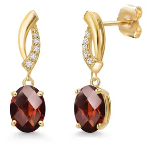 Gem Stone King 14K Yellow Gold Gemstone Birthstone and White Lab Grown Diamond Infinity Stud Dangle Earrings for Women | Oval Cut 8X6MM | Round 1MM | Fine Jewelry Gifts for Her Mom Women Wife
