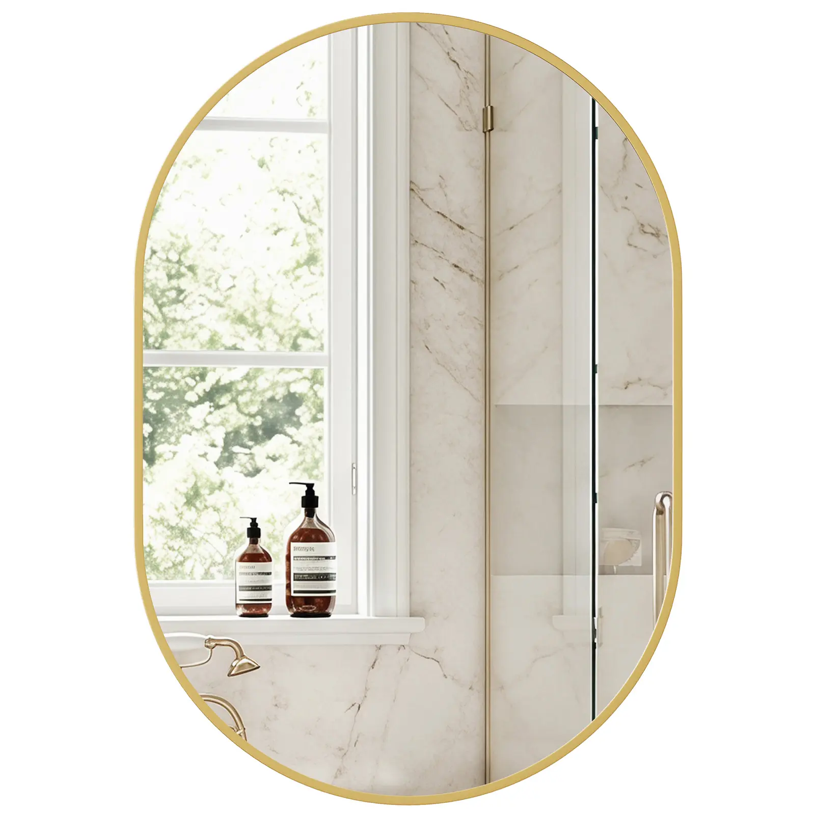 Modern Oval Bathroom Mirror with Frosted Metal Frame, Rust Proof Aluminum Alloy Wall Mirror for Bedroom Living Room Entryway