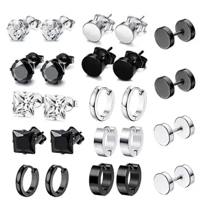 12 Pairs/Set Stainless Steel Punk Earrings Hip Hop Rock Ear Studs Drop Dangle Pendant Unisex Women Men Jewelry Gifts