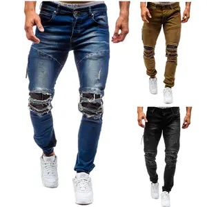 Men's Distressed Straight-Leg Jeans – Vintage Washed Ripped Denim Pants