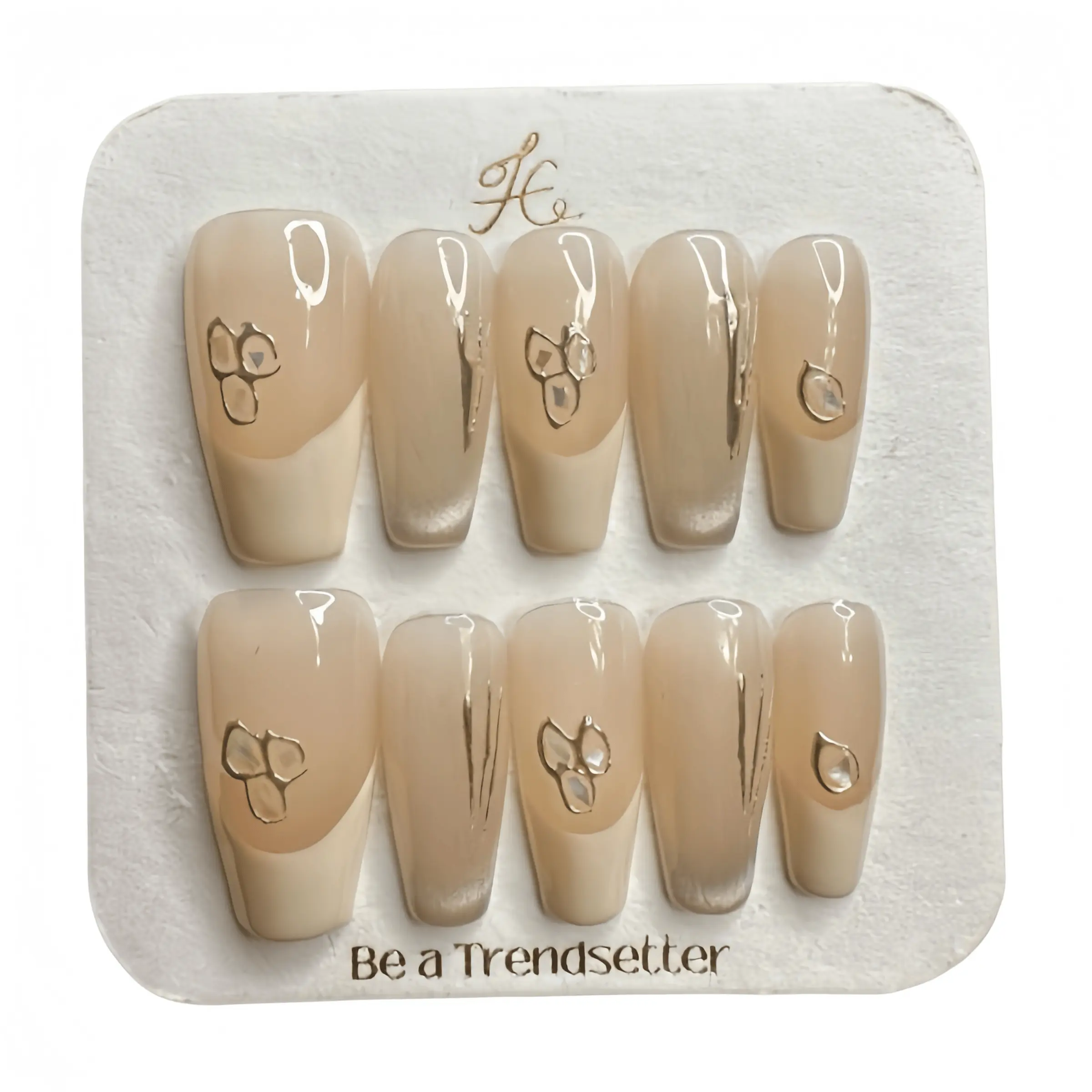 Women's S99 Handmade Reusable Press-on Nails - Luxury French Tip Design, M Size Kit with Glitter Accents, Nail Art Stickers, Glossy False Nails, Cost-Effective