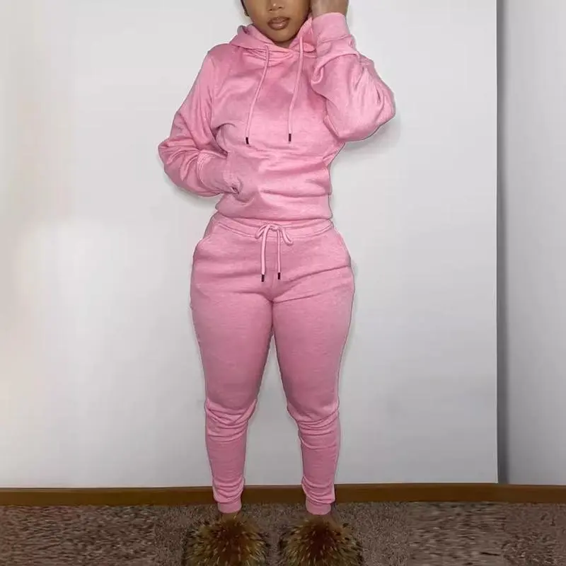 Women's Brushed 2-Piece Matching Workout Set - Hoodie & Sweatpants Lounge Tracksuit Outfits for Autumn Winter Jogging