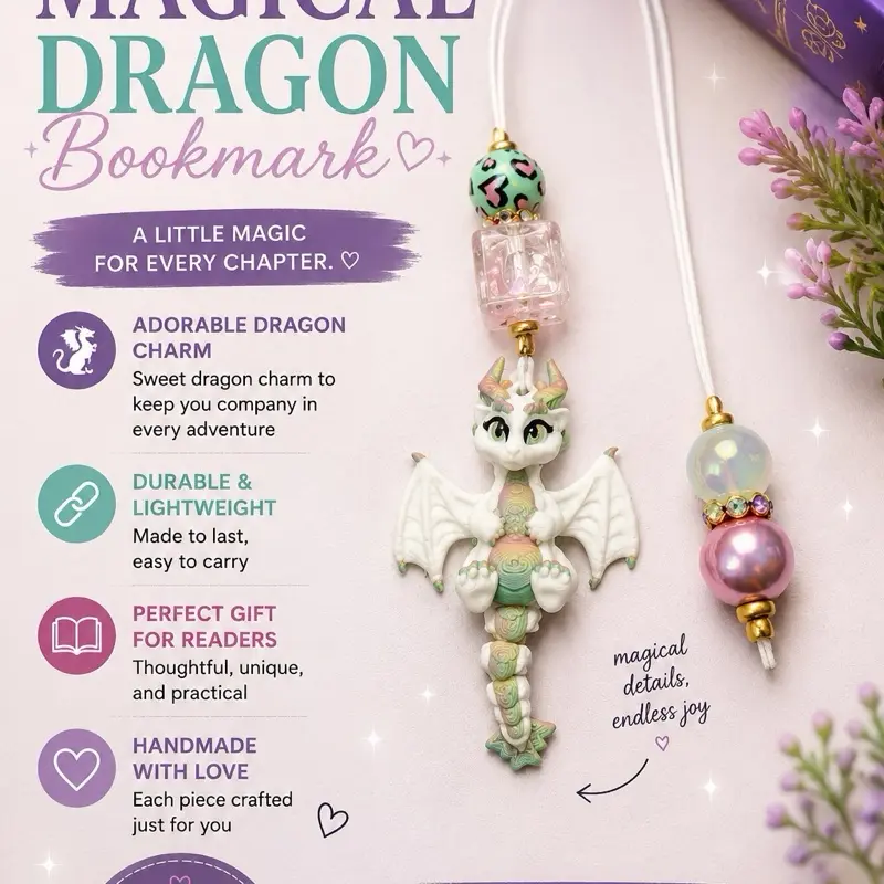 Beaded Bookmark - Unique Handmade Design with Beads Charms & Accents Perfect for Book Lovers Custom Fit for Spine Height