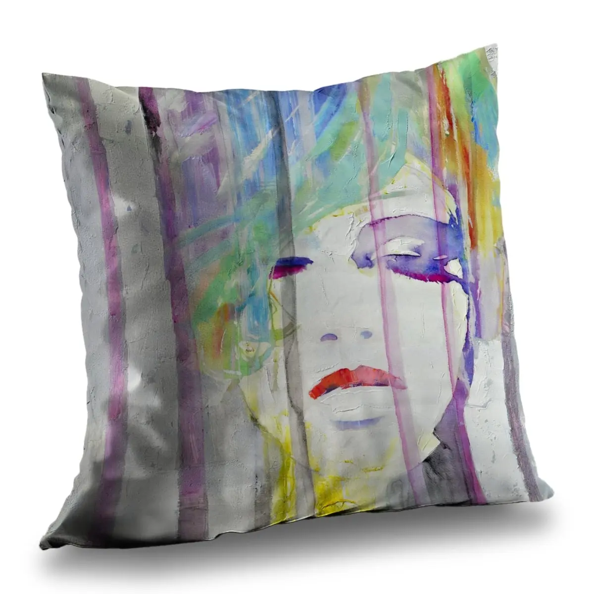 Begin Home Decor C1PT14148PUO3L 14 x 14 in. Abstract Colorful Portrait Throw Pillow - Contemporary Home Decor