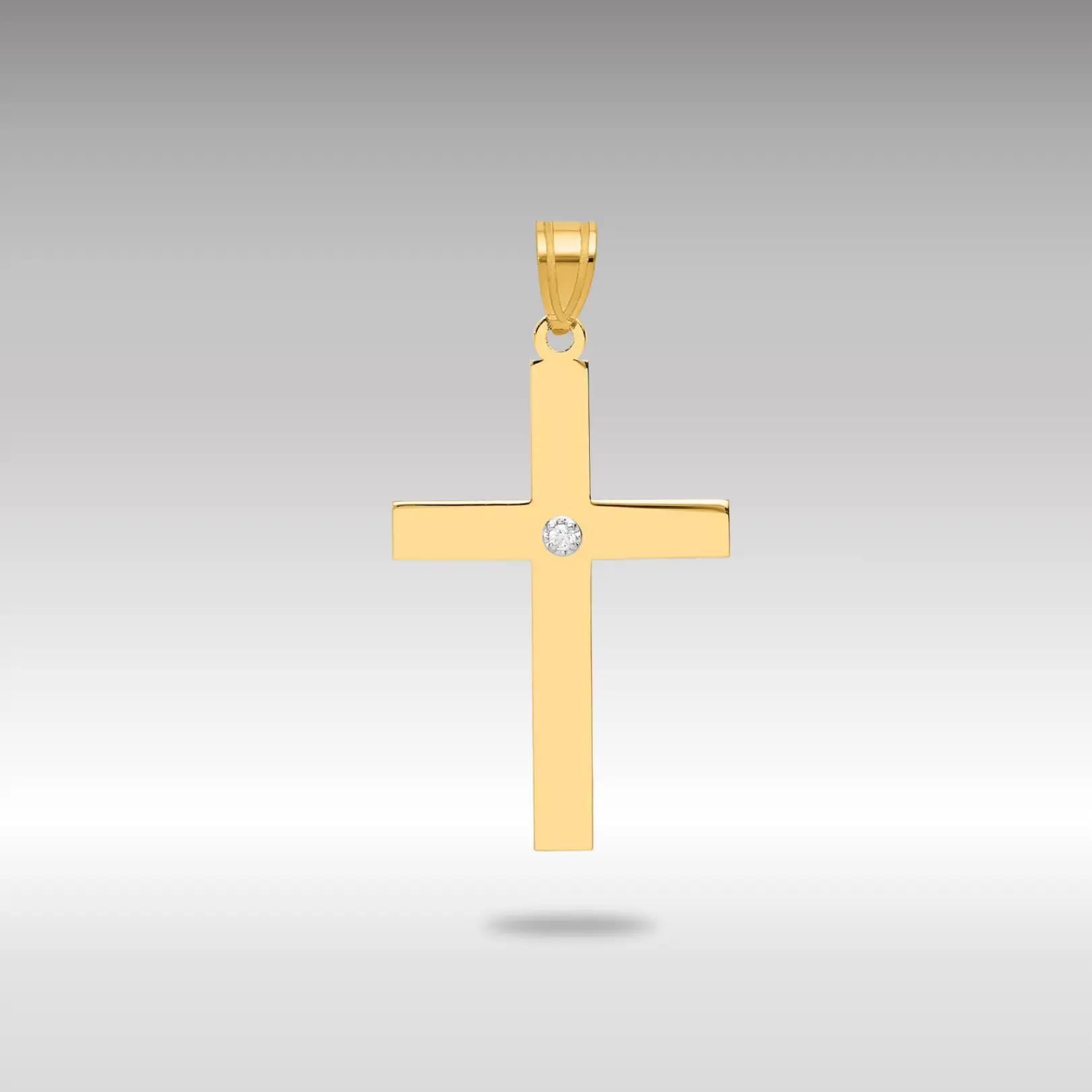 14K Gold Polished .02ct. Diamond Large Cross Pendant - Model XR779