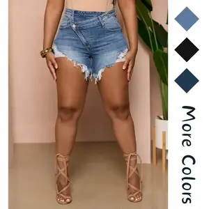 Women’s Sexy Mini Denim Shorts — Irregular Cut, Pockets, Frayed Raw Hem, Ripped — Summer Denim Shorts GARMENTARY