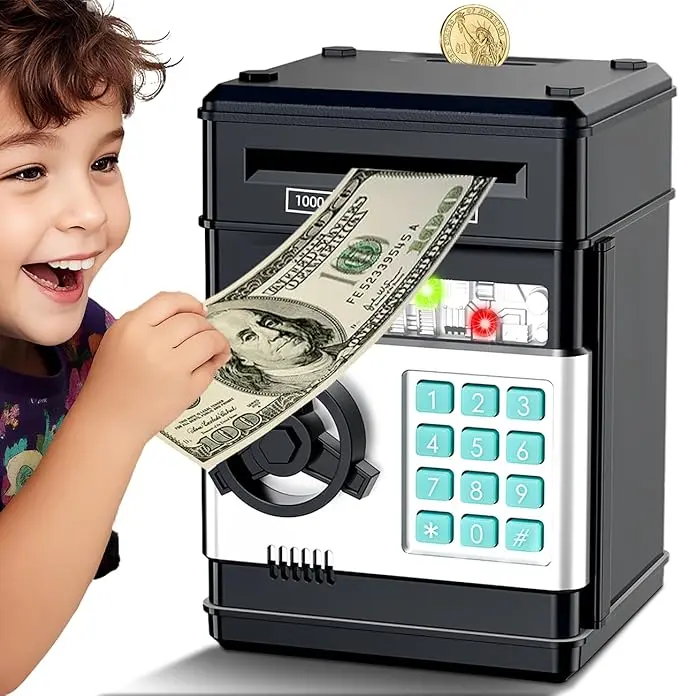 ABS Plastic Electronic Secure Unisex Digital Piggy Bank with Code Lock - Mini ATM Savings Box for 3-12 Year Old Kids, Home Decor Ornament, Christmas Birthday Gift (Note-Accepting)