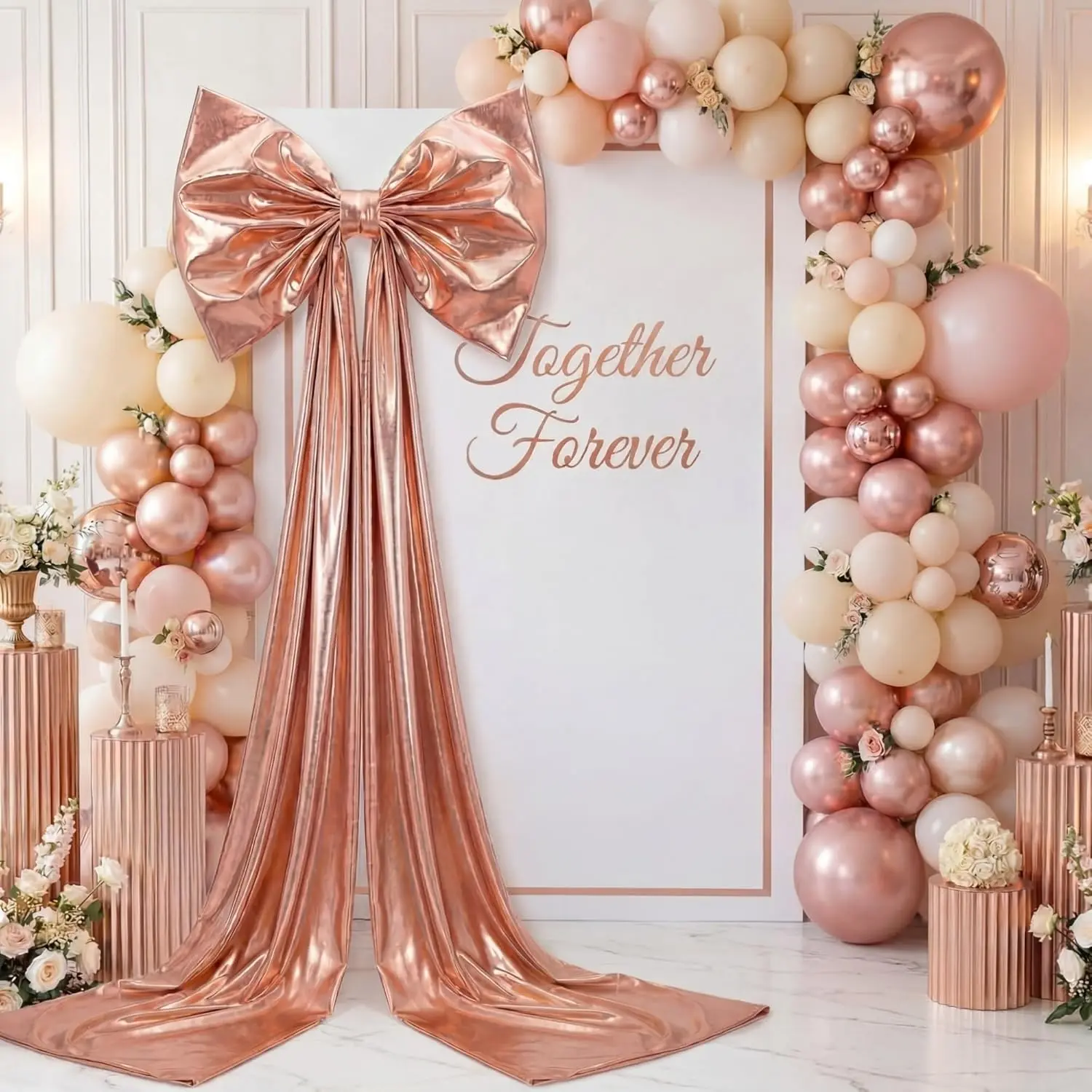 Giant Shiny Bow Decoration with Metal Clip 82 Inches Extra Large Bow with Wire Support Luxury Glitter Decor for Backdrop Birthday Wedding Bride Front Door Fireplace & Party Decor(Rose G