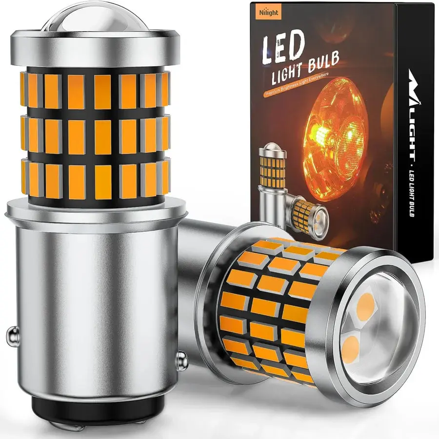 Nilight 57LED Dual-Mode Omnidirectional Amber Replaceable Bulbs Pair - Low Beam LED Lights, Silent Blinker Brightening Turn Signal Bulbs, Compatible with 1157/2057/2357/BAY15D/7528/7443 Automotive Headlight Bulbs