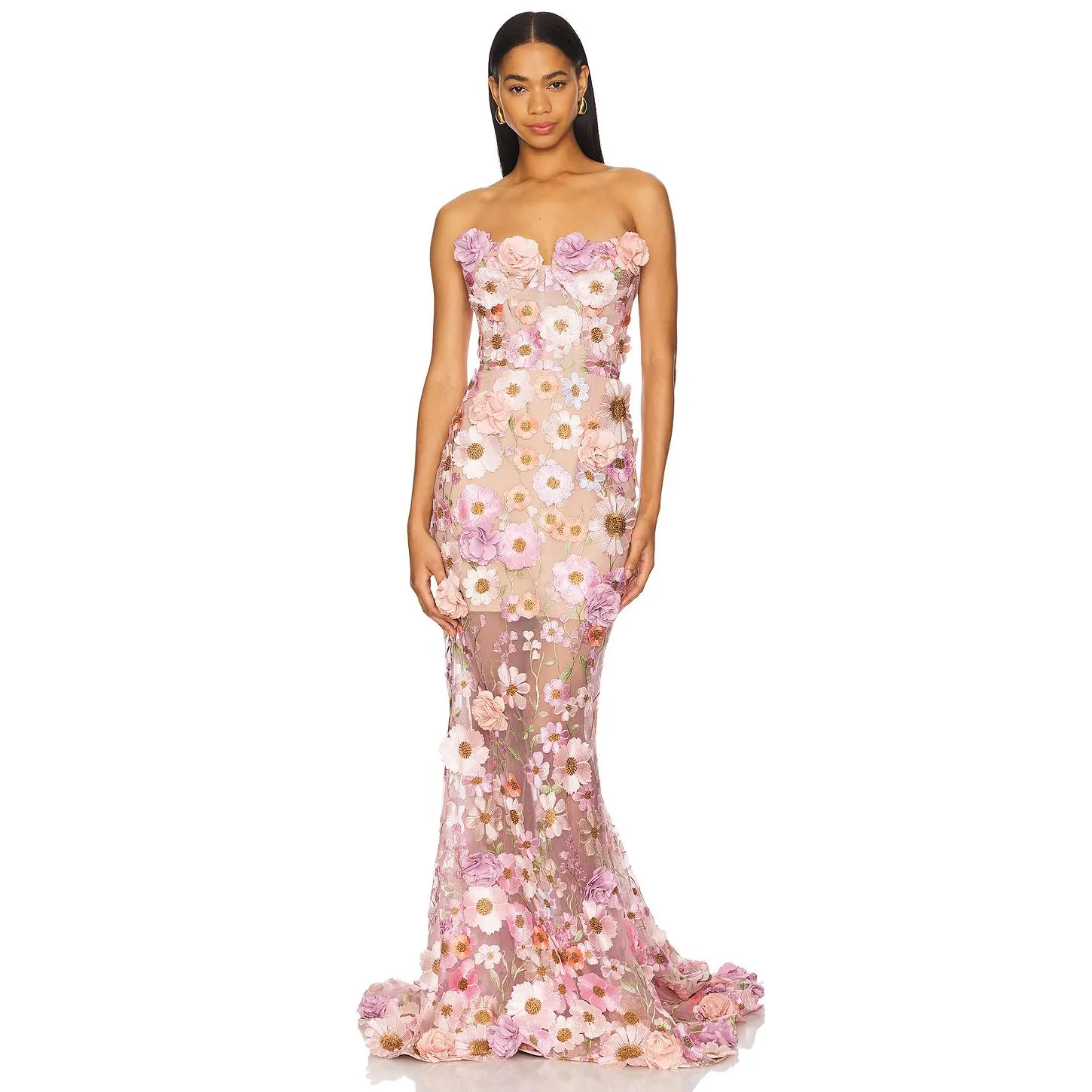Bronx Banco Jasmine Gown in Pastel Pink Multi