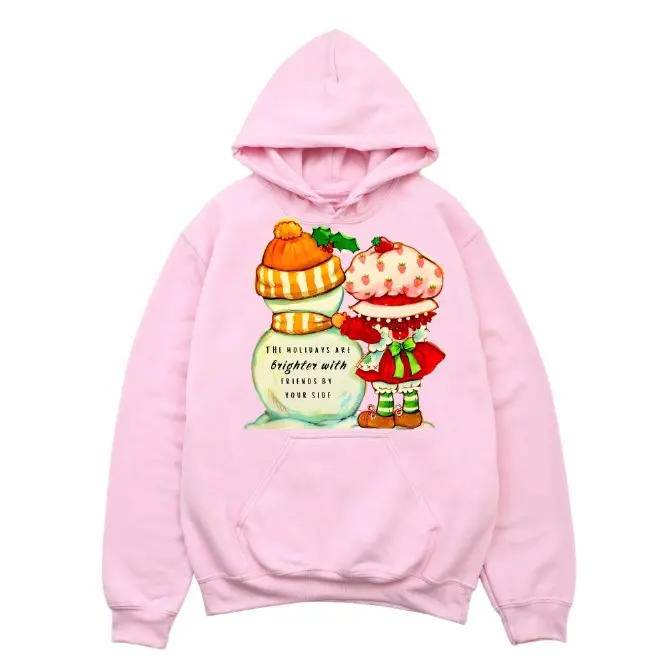 Strawberry Shortcake Hoodie, Cute Friends Christmas Hoodie – Holiday Snowman Sweatshirt, Bright Holiday Graphic Hoodie