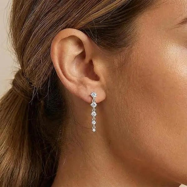 Wrapped Wish B Silver Dangle Earrings for Women Dainty Cubic Zirconia Long Dangling Wedding Earrings for Brides Wedding Jewelry for Brides Bridesmaid Bridalearring