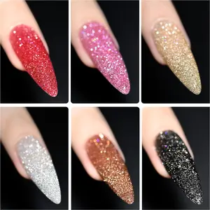 GAOY Salute Reflective Glitter Gel Nail Polish Set of 6 Colors Including Pink Red Silver Black Colors Holographic Gel Polish Kit for Salon Gel Manicure and Nail Art DIY at Home