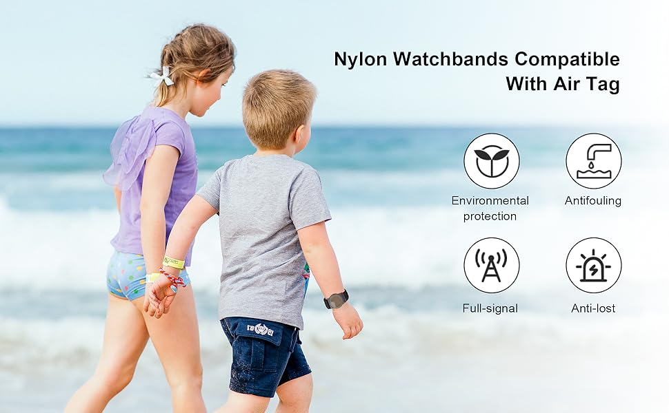 Kids Wristband Compatible with Apple AirTag, Protective Case for Air Tag GPS Tracker Holder with Nylon Bracelet, Adjustable Anti Lost Watch Band for Toddler Child Elder(Rainbow)