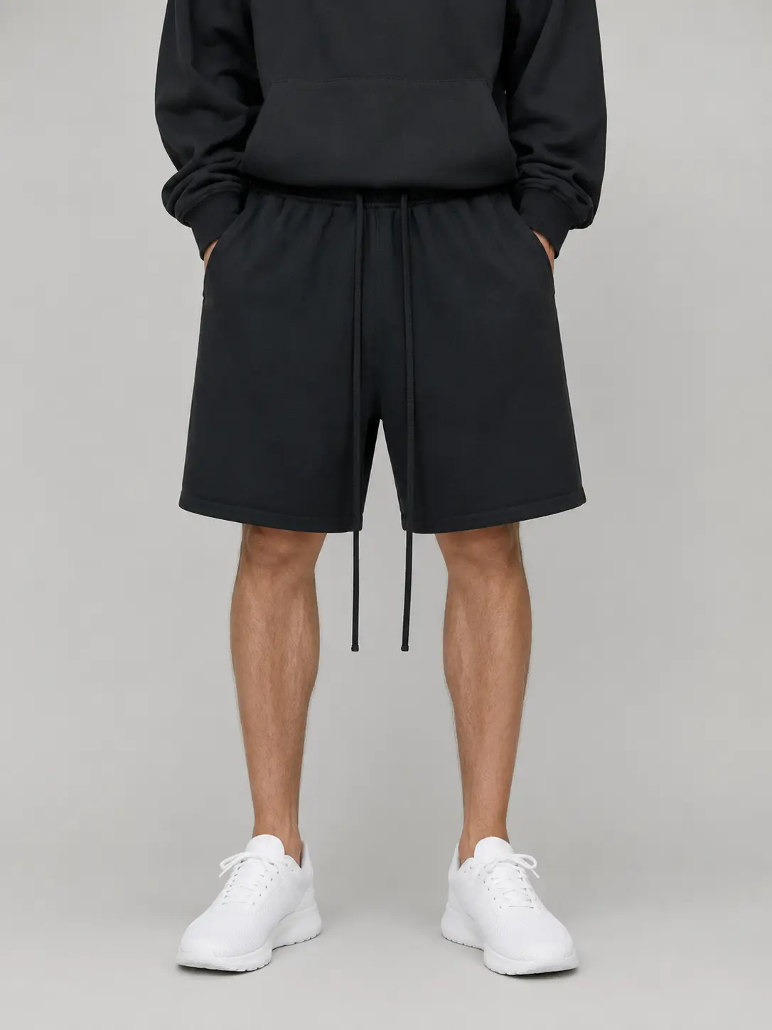 Men's All Black SweatShorts, Loose Fit Drawstring Athletic Shorts with Pockets, Casual Lounge Gym Streetwear Shorts