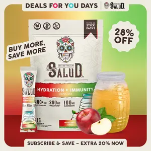 Salud 2-in-1 [Hydration + Immunity - Manzana | Apple]  Agua Fresca Drink Mix, Elderberry, Dairy & Soy Free, Non-GMO, Gluten Free, Vegan, Low Calorie, 1g Sugar (15 Servings), Deals For You Days