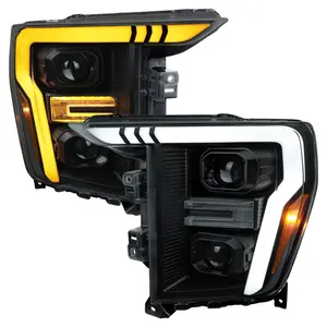 2021-2023 Ford F-150 Projector Headlight w/ Switchback Sequential Turn Signal LED Bar (Black Housing / Smoked Lens)