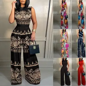 New spring and summer casual trousers Slim printed sleeveless women's jumpsuit