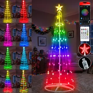 Avatar Controls 7FT Smart Prelit Christmas Cone Tree with Lights - 100 LED USB Control & App Control Color Changing Light Show Trees with Remote Timer Music Sync for Indoor Outdoor Yard summergarden