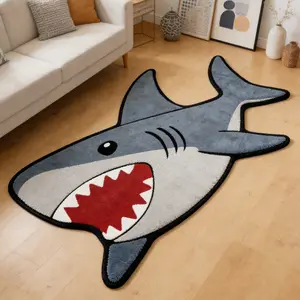 Oceanic Shark Shape Rug, Fun Cartoon Shark Decorative Mat, Decorative Area Rug, Cartoon Pattern Rug, Comfortable Carpet for Living Room Bedroom Home Decoration
