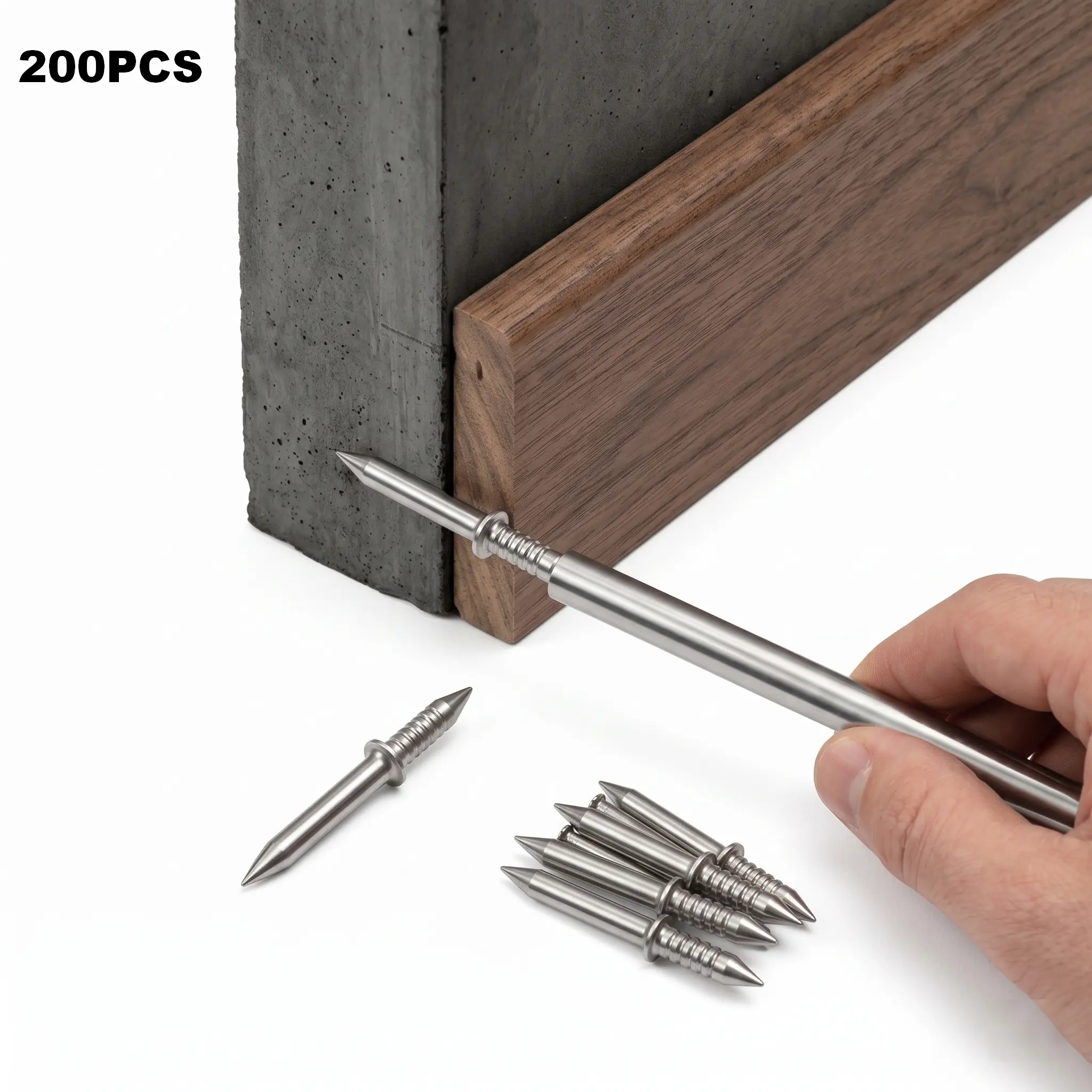200Pcs No Head Double-Headed Skirting Nails with 4 Sleeve Tools, Invisible Fit Fasteners & Hooks for Wood Trim, Wall Molding, Cabinets