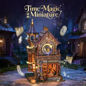 FUNPOLA LED 3D Wood Puzzle Time Magic Club, Dynamic Mechanical Model with Music and Lights, DIY Miniature Building Kit, Home Décor Gift for Adults and Teens