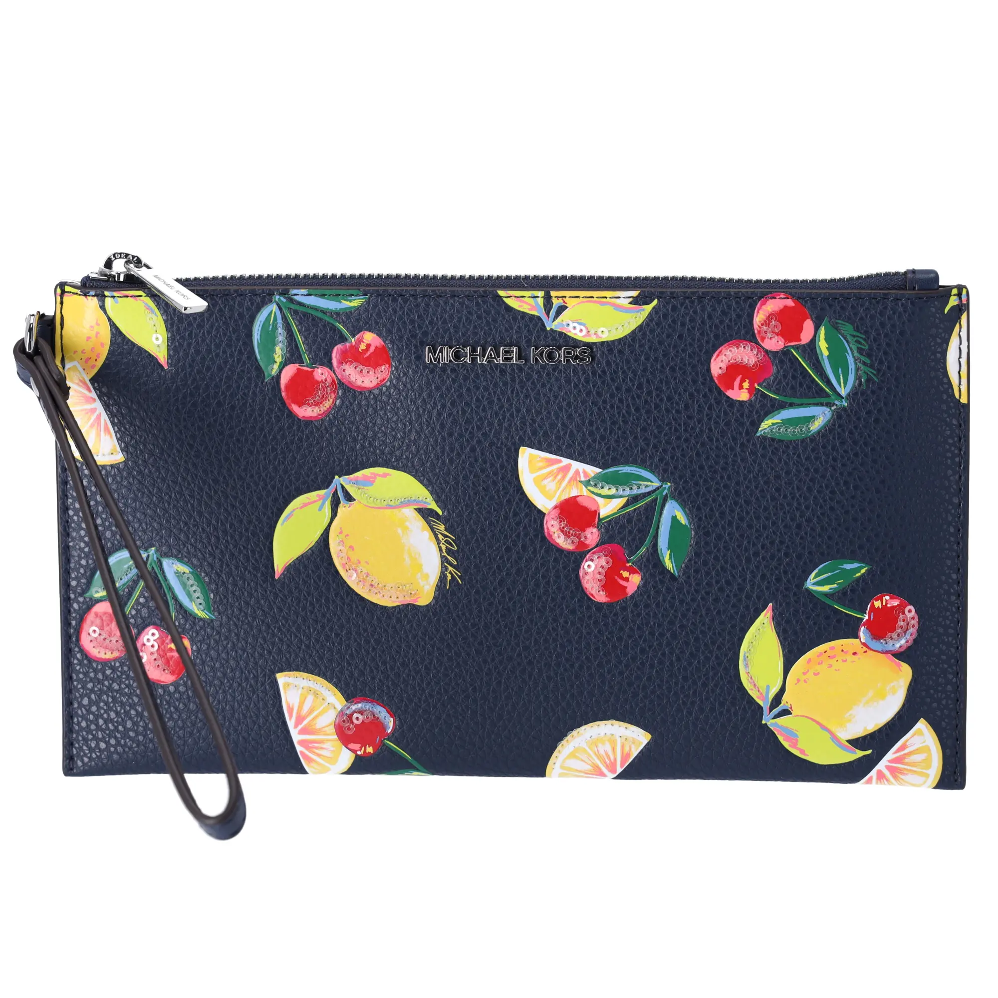 Pre-owned MICHAEL KORS Leather Clutches & Wristlets Jet Set Travel Large Top Zip Wristlet Clutch Navy Fruit Handbag