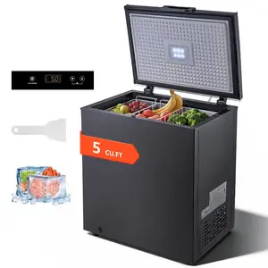 Compact 5 Cu. ft Top-Open Door Chest Freezer for Freezing Food, Free-Standing, 2 Removable Baskets, Adjustable Thermostat, Energy-Saving, Low-Noise, Garage-Ready, Black