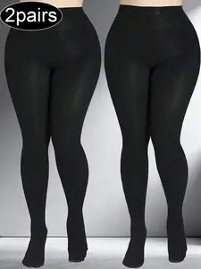 Plus Size Women's High-Waisted Seamless Tights, Full Coverage Shaping Tights, Snag-Resistant Polyester, Comfortable Fit, Everyday & Workwear, Womenswear