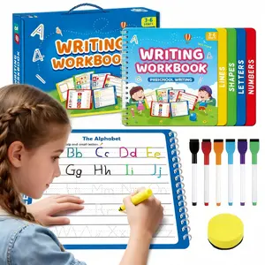 Early Learning Pen Touch Practice Book Gift Set, Letter Control Practice Tools, 38 Pages Coil Notebook with 6 Color Pens, 1 Eraser, Tracing Preschool Books, Teaching Supplies