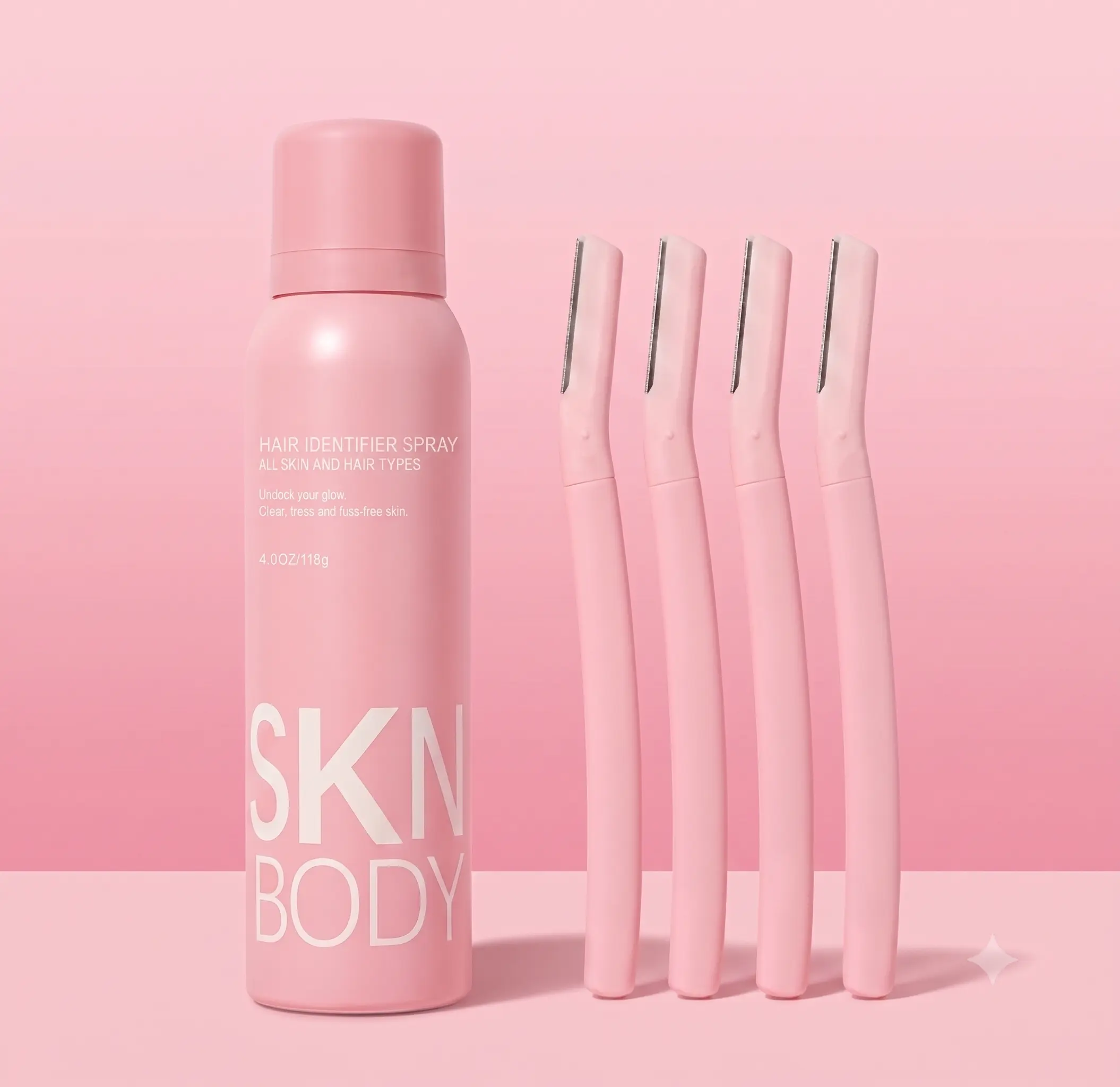 SKNBODY Cosmetic Hair Identifier Spray & Dermaplaning Razor Set - Facial Hair Removal Kit for Peach Fuzz, Glowing Skin, Silky Smooth Skin