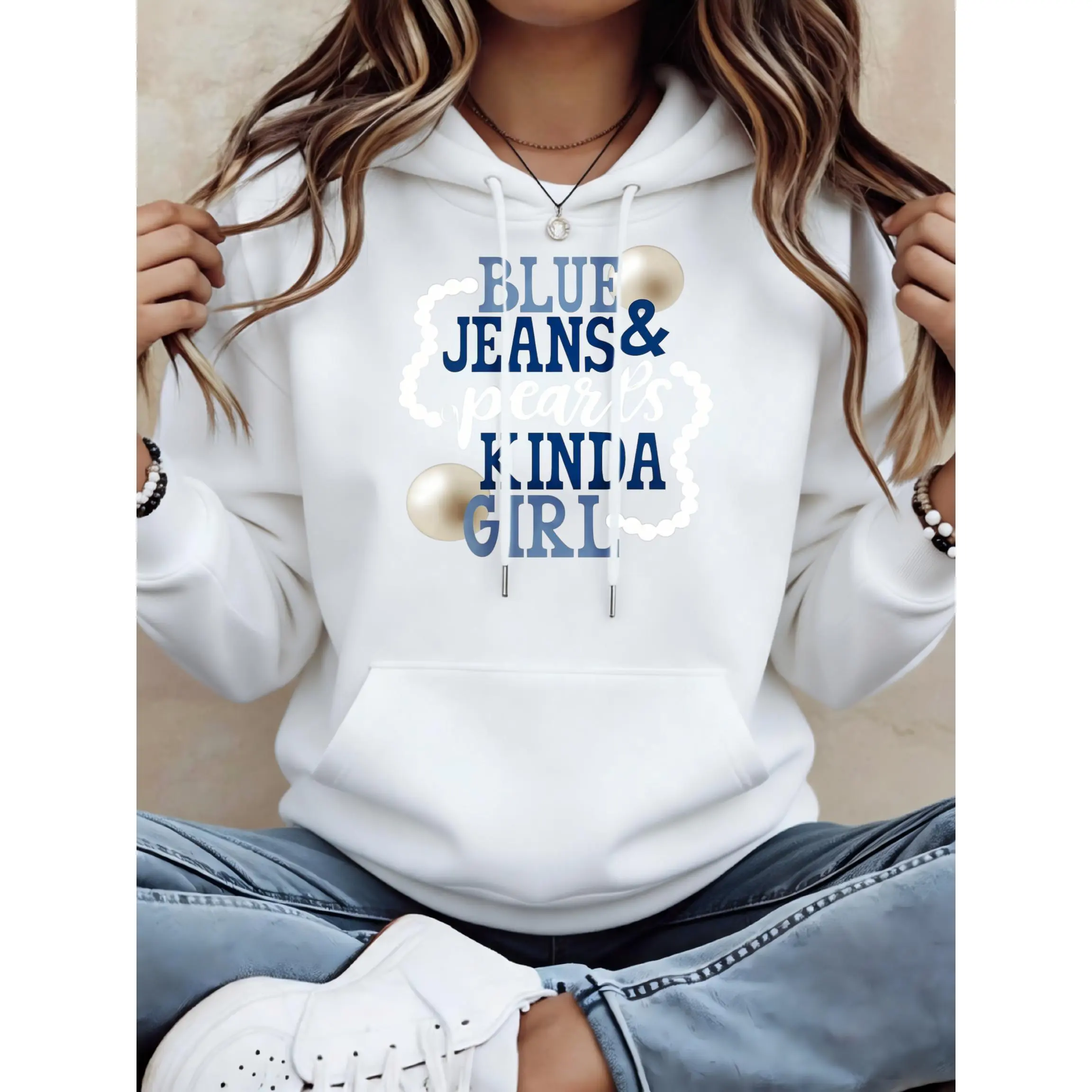 Women's Blue Jeans And Kinia Girl Unisex Oversized Hoodie | Soft Breathable Cotton Blend Pullover | Trendy Cozy Loungewear & Streetwear For Daily, Gym, Travel & Fall Vibes