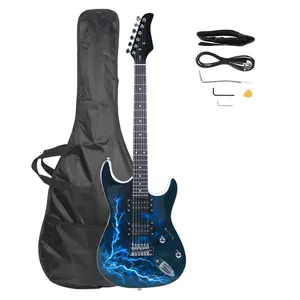 Lightning Style ST-E Electric Guitar Double Pickups 22 Frets Maple Neck 25.5" Scale with Bag Strap Power Cord Picks Tremolo Arm Tools
