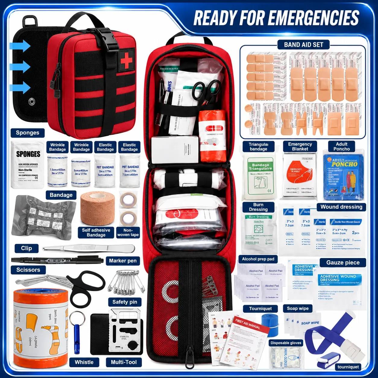 399-Piece Emergency First Aid Trauma Kit with Tourniquet, Medical Bag for Outdoor Camping, Home Safety & Security Needs
