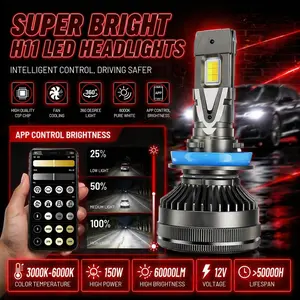 LED Headlight Bulbs, Led Car Bulb, Smart App Control, 60000LM High Brightness, 3000K-6000K Adjustable White/Yellow Light, IP67 Waterproof, Plug and Play, High-Speed Cooling