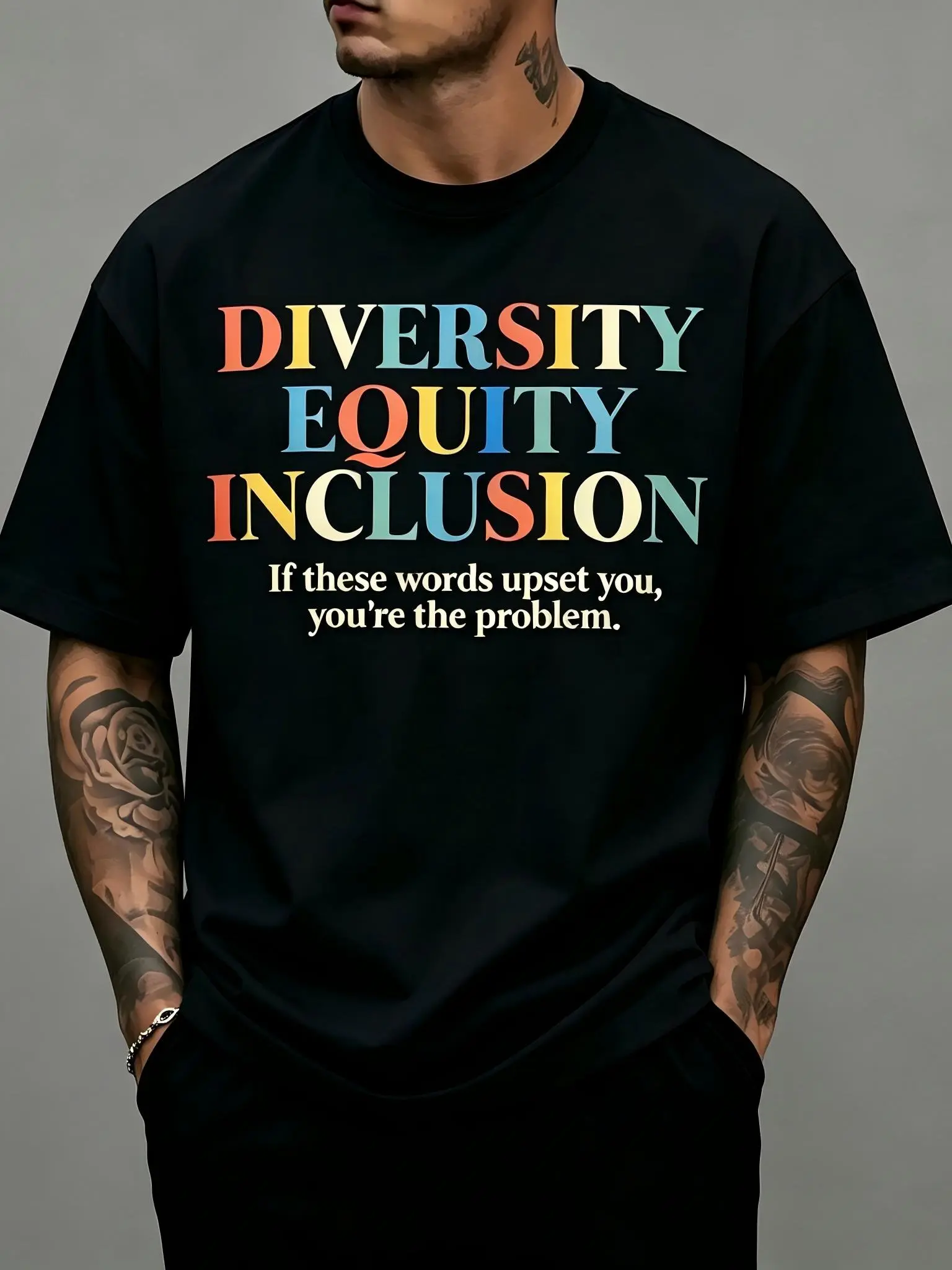 Diversity Equity Inclusion Graphic T-Shirt for Men & Women - Inspirational Social Justice Design, Soft Breathable Cotton Crew Neck Short Sleeve, All-Season Summer Spring Casual Tee, Great Everyday Wear & Gift, Machine Washable