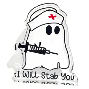 Cute Ghost Nurse Acrylic Decor Sign, Fun Nurse Gift, Layered Tray Acrylic Decoration, Women Nurses Desk Top Gift Decoration