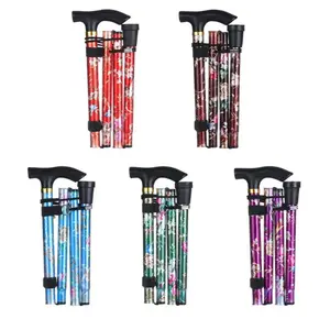 Folding Printed Cane Aluminum Alloy Five-Section Folding Cane Retractable Outdoor Mountaineering Cane Non-slip Elderly Walking Cane
