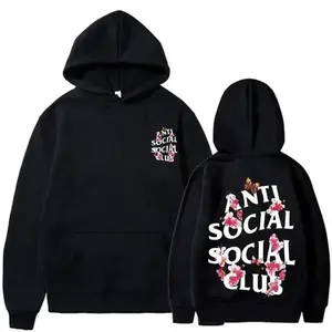 Anti Social Floral Graphic Hoodie Aesthetic Streetwear Back Print Hoodie Unisex Pullover Trendy Fashion Introvert Quote Design Gift for Men Women